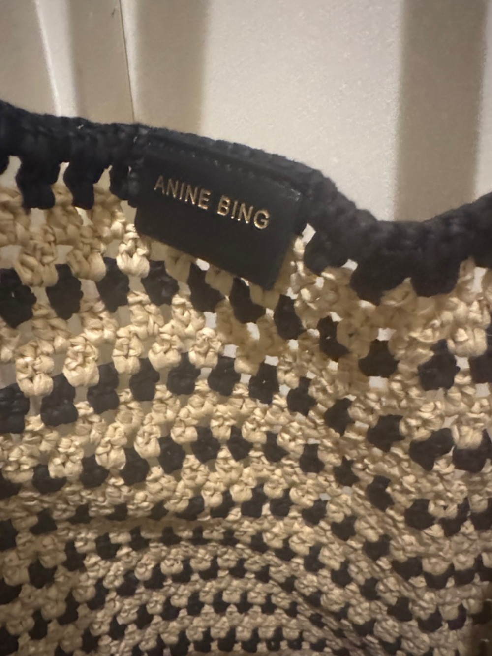 Anine Bing Black and Cream Woven Tote with Signature Monogram - Picture 4 of 5
